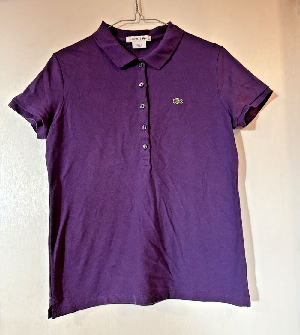 Lacoste Polo Shirt Short Sleeve 5-Button Cotton Purple Alligator | Women's 42